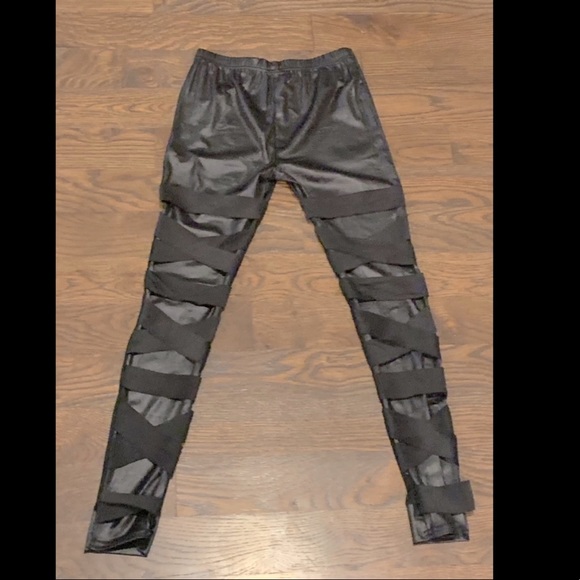 Faux leather & sheer stretch leggings - Picture 1 of 7